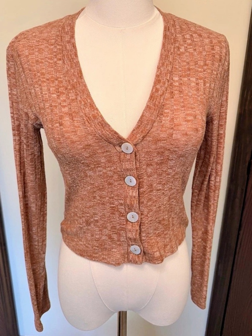 jdy V-Neck Button Front Cardigan in Brown Small Like New